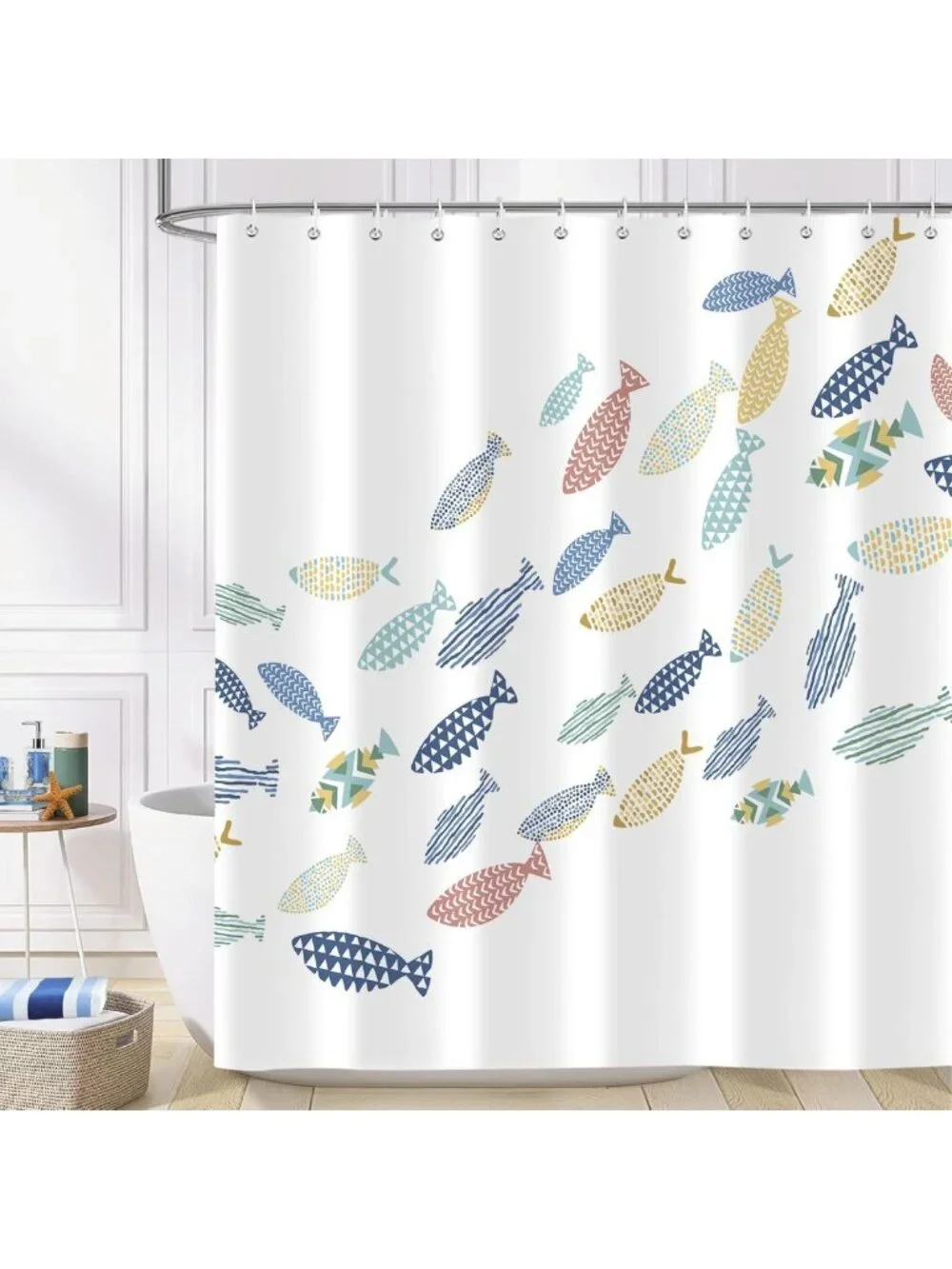 Colorful Ocean Fish Shower Curtain - Waterproof, Washable, Minimalist Bathroom